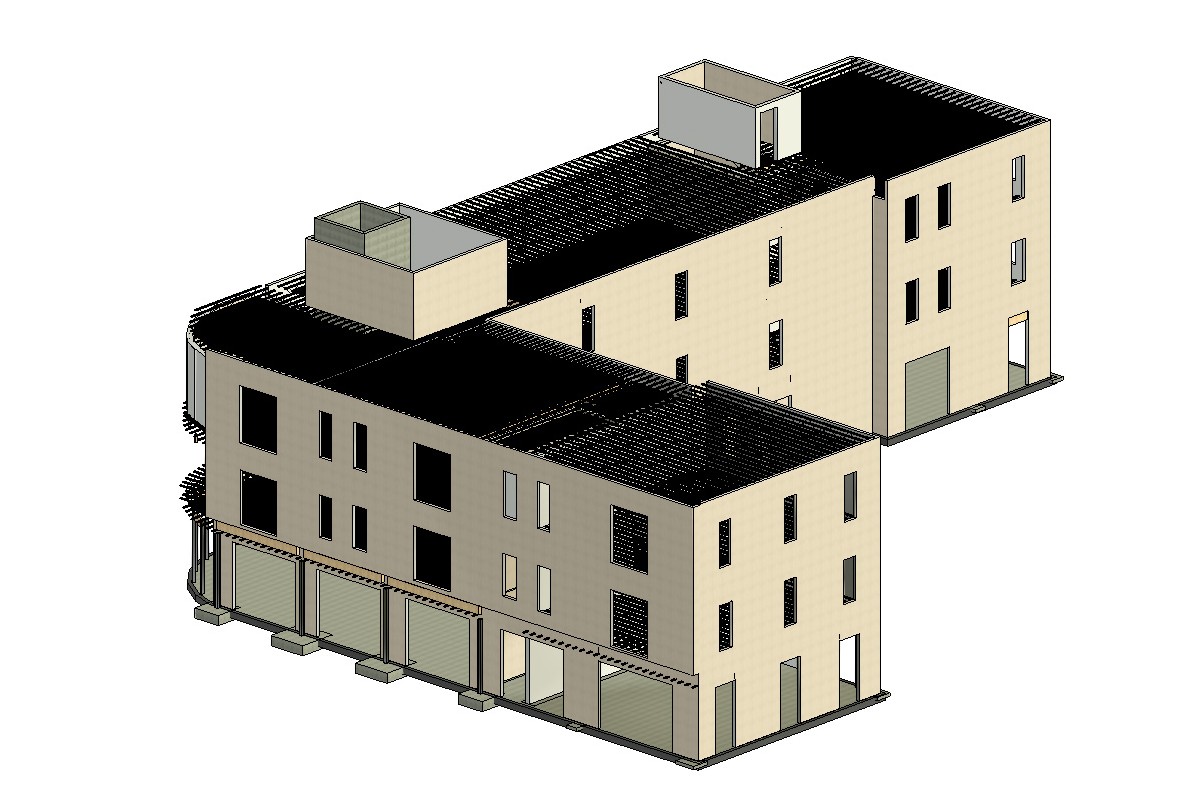 Alternate structural model view of the mixed-use commercial and residential building